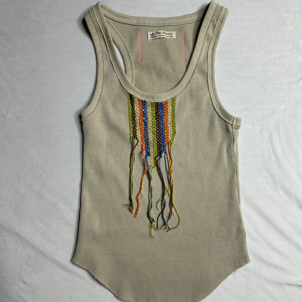 We The Free Light Tan Tank with Multicolor Fringe